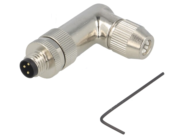 Connector: M8; mannelijk; PIN: 3; hoek van 90 °; afgeschermd; IP67 Connector: M8; mannelijk; PIN: 3; hoek van 90 °; afgeschermd; IP67